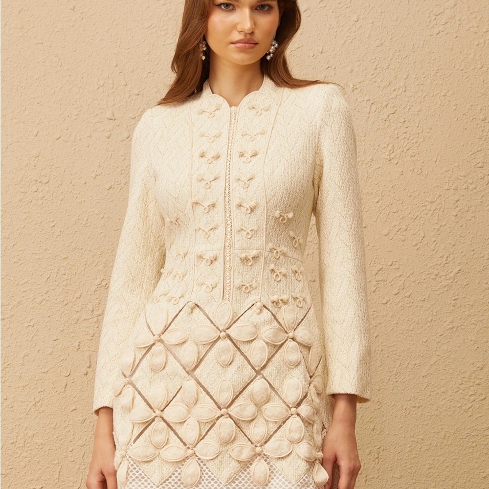 Carlota White Floral Crochet Knit Mini Dress